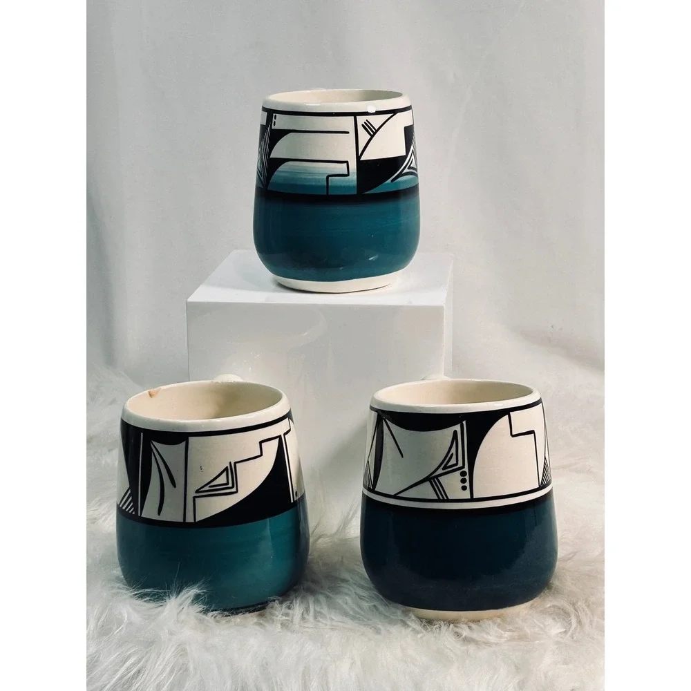 3 Ute Mountain Tribe Pottery Mugs Signed Vintage 1971‎